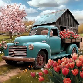 CEOVR Truck Diamond Painting Kits, Truck Flower Diamond Art Dots for Adults 5D Full Drill DIY Gem Art for Beginner, Adult Crafts Kits Arts and Crafts Wall Decor for Home Office 12x12in