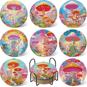 Leatrice 8PCS Diamond Art Coasters Small Diamond Painting Kits for Adults Beginners Women Gem Art Coasters with Holder Funny DIY Crafts for Home Decor Chicken