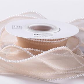 BBJ WRAPS Pearl Fishtail Chiffon Gift Ribbons Luxury Organza Wired Ribbon for Flower Bouquet Packaging, Craft Wrapping Valentine's Day Wedding Birthday Bouquet Garland, 1.6 (W) Inch x 5 Yards (Beige)