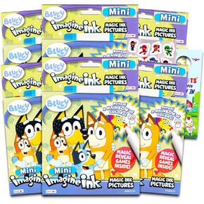 Bluey Imagine Ink Coloring Book Set for Kids - 6 Pack No-Mess Magic Ink Coloring Books featuring Bluey with Stickers and Door Hanger | Bluey Party Favors Bundle