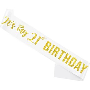 It’s My 21st Birthday Sash,21st Birthday Sash,Glitter Letter 21st Birthday Sash for Girls,Happy 21st Birthday Party Decorations,White and Green