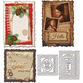GLOBLELAND Deckle Edge Frame Background Cutting Dies Label Frame Cutting Dies Page Tab Hole Cutting Die Pin Cut Die for DIY Scrapbooking Card Making Journal Embossing Paper Craft Decor