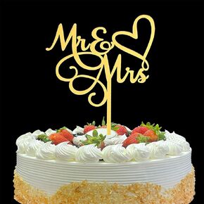 MR & MRS Acrylic Cake Topper - Bride and Groom Cake Topper ، ذكرى الزفاف ، دش الزفاف ، زخارف حفلات الخطوبة ، زخرفة الزفاف ، مرآة الذهب