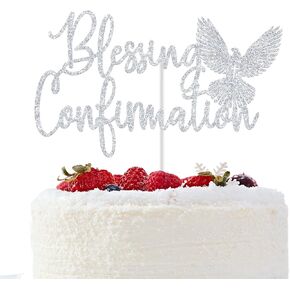 Blessing Confirmation Cake Topper, God Bless, On Your Confirmation, Wedding Baptism Christening Baby Shower Birthday Party Decorations (Gold Glitter)