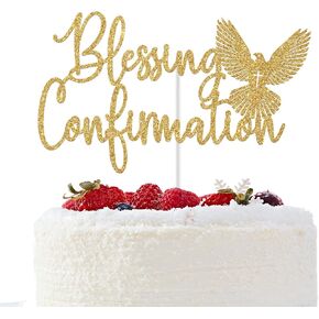Blessing Confirmation Cake Topper, God Bless, On Your Confirmation, Wedding Baptism Christening Baby Shower Birthday Party Decorations (Gold Glitter) in Saudi Arabia