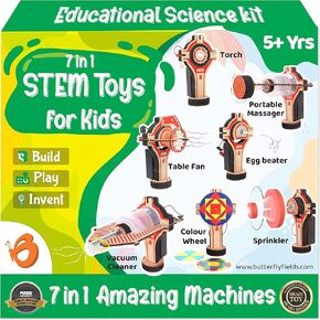 Butterfly EduFields 7in1 Electric Motor Robotic Science Kits for Kids Ages 6 8 10, DIY STEM Toys for Kids, Science Experiment Kits for Boys & Girls | Ultimate Electricity Kit