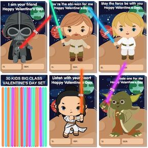 Glow Stick Valentines Cards - 30 PCS Star Valentines Cards for Kids Childrich with Glow Ficks ، Hadines Home for Kids ، Neon Valentines Cards for Kids School