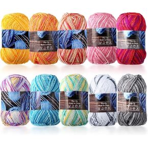 LIHAO 10PCS Gradient Acrylic Yarn for Crocheting Knitting Crafting, Crochet Kit for Beginners Starter with Crochet Hook Row Counter Stitch Markers,175 Yards per Roll