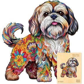 Wooden Puzzles for Adult, Shih Tzu Dog Wooden Jigsaw Puzzle, Unique Wood Shape Cut Puzzle, Best Gifts for Puzzle Lovers (M-10.6 * 11.4in-190pcs)
