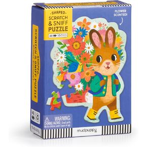 Mudpuppy Bunny Bouquet 48 Piece Scratch & Sniff Shaped Mini Puzzle with Colorful and Fun Illustrations of A Hoppy Easter Bunny and Scented Puzzle Pieces