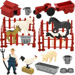 ONEST 27 Pieces Mini Farm Animal Figurines Playset Hand Painted Tiny Farm Animals Realistic Detailed Plastic Puppy Figures Toys for Kids Adults