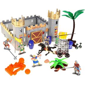 PowerTRC Roman Era Kingdom Action Figures with Toy Armys, Knights, Horse, Castle, Treasure Chests, Catapult and Figurines Playset for Kids