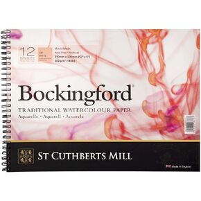 St. Cuthberts Mill Bockingford Watercolor Paper Spiral Pad - 12x9-inch White Water Color Paper for Artists - 12 Sheets of 140lb Hot Press Watercolor Paper for Gouache Ink Acrylic Charcoal and More