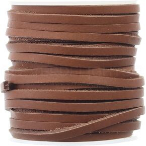 CleverDelights Brown 1/8" Leather Flat Cord - 50 Feet - 3.5mm Genuine Leather Strap
