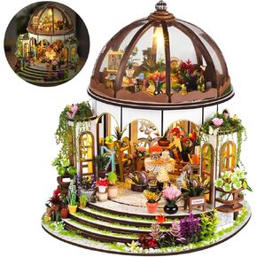 DIY Miniature House Kit,Miniature Building Kits,Wooden Greenhouse Miniature Kit with Furniture & LED,Creative Dollhouse Kit for Adults,Hobby Craft Home Decor Birthday Gifts