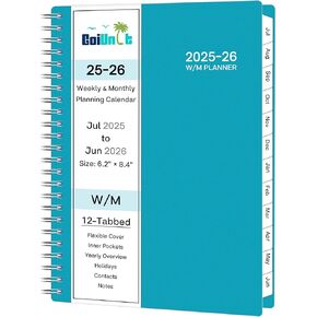 Academic Planner 2025-2026, Weekly ＆ Monthly Planner 2025-2026, Jul 2025 – Jun 2026, 6.2" x 8.42", Flexible Cover, 12 Monthly Tabs, Thick Paper, Spiral Wirebound, Inner Pocket