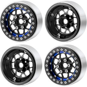 RC Rims 4pcs 1.9" Beadlock Wheels Rims Hub Aluminum Alloy 1.9 Inch Beadlock RC Wheel Rim Set Wheel Hub for SCX10 CC01 F350 D90 90034 TRX4 1/10 RC Crawler Car Upgrade (Matte Black+Blue)