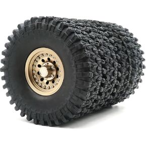 4pcs RC 1.9 Tires Tyres Height 120mm & Heavy 1.9 Metal Beadlock Wheels Rims Hex 12mm for 1/10 RC Mud Crawler Truck SCX10 TRX4 CC01 (Champagne Color)