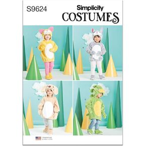 Simplicity Toddlers' Animal Costumes Sewing Pattern Kit, Code S9624, Sizes 1/2-1-2-3-4, Multicolor