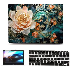 Compatible with MacBook Air 13 inch Case,2022 2024 Release (A2681 A3113) Hard case + Keyboard Cover + Screen Cover (Peony)