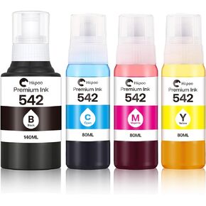 Hiipoo 542 Pigment Ink Refill Bottle ET-5850 ET-5880 ET-5170 ET-16600 ET-16650 ST-C8000 Printers Replacement for Epson 542 Ink Refill Bottles for EcoTank ET-5850 ET-5880 (4 Pack)