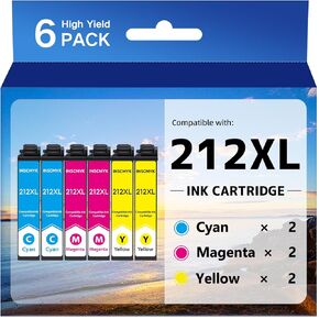 212 XL Ink Cartridges for Epson Printer WF-2850 WF-2830 XP-4100 XP-4105 Ink Cartridges Remanufactured for Epson 212XL 212 T212 T212XL Ink Cartridges High Yield (2 Cyan 2 Magenta 2 Yellow, 6 Pack)
