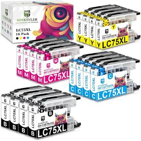 16-Pack LC75 Ink Cartridges Compatible for Brother LC75 LC71 LC79 XL LC-75 LC-71 LC-79 Ink for MFC-J280W MFC-J425W MFC-J430W MFC-J6510DW MFC-J6710DW MFC-J6910DW (4BK 4C 4M 4Y)