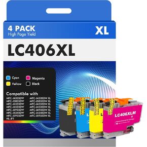 LC406 LC406XL Ink Cartridges for Brother Printer LC 406XL 406 XL for MFC-J4335DW MFC-J5855DW MFC-J6555DW MFC-J4535DW MFC-J6955DW MFC-J4345DW MFC-J5955DW - 4 Pack High Yields Black Cyan Magenta Yellow