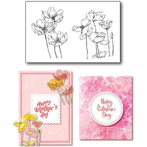 Arrietty Beautiful Blooming Poppies Poppy Flower Clear Stamps for Card Making or Journaling, Artful Sketched Flowers Rubber Stamps for Journals Albums Scrapbooking Paper Crafts Decoration