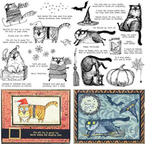 Briartw 2 Pcs Halloween Cat Cute Winter Pumpkin Magic Christmas Cheer Clear Rubber Stamps Seal for DIY Scrapbooking Embossing Craft Card-Making Stamping Gift Card Paper Album Silicon Stamp