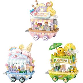 MEIEST 3 Packs Food Stand Cart Building Block Set,Street View Collection Particle Construction Building Bricks Toy,Home Decoration