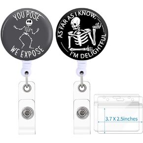 2 Pack Xray Badge Reels Holder Retractable with ID Clip for Nurse Name Tag Card Funny Skeleton Radiology Nursing Doctor Medical Work Alligator Clip ZJK1021