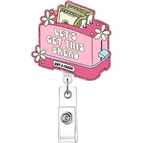 Let's Get This Bread Retractable Badge Holder, Funny Toaster Badge Reel Gifts for Social Worker Office Worker Teacher, Gifts for Nurses Doctors MA RN ER, Coworker Gifts