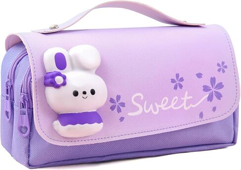 MCWTH Pencil Case for Girls, Kids Large Capacity Cute Pencil Box with Compartments School Organizer Pen Pouch (Sakura Purple) in Kuwait