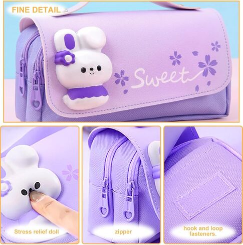 MCWTH Pencil Case for Girls, Kids Large Capacity Cute Pencil Box with Compartments School Organizer Pen Pouch (Sakura Purple) in Kuwait