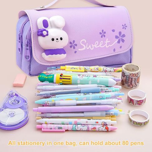 MCWTH Pencil Case for Girls, Kids Large Capacity Cute Pencil Box with Compartments School Organizer Pen Pouch (Sakura Purple) in Kuwait