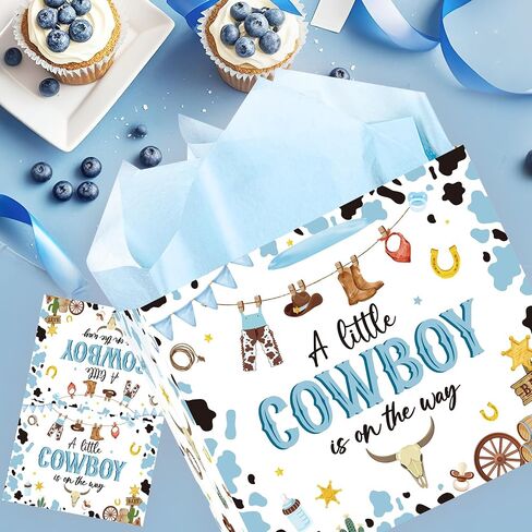 EoBeCy My First Rodeo Birthday Gift Bags, Western Cowboy 1st Birthday Gift Bag with Tissue Paper and Greeting Card, Baby Boy Wrapping Paper for 1 Year Old Birthday Party Supplies in Kuwait