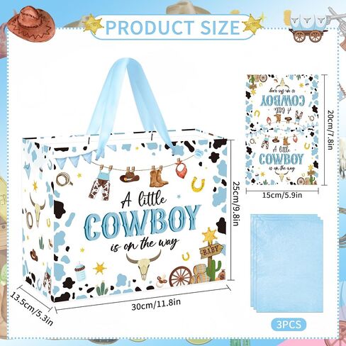 EoBeCy My First Rodeo Birthday Gift Bags, Western Cowboy 1st Birthday Gift Bag with Tissue Paper and Greeting Card, Baby Boy Wrapping Paper for 1 Year Old Birthday Party Supplies in Kuwait