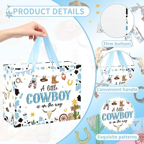 EoBeCy My First Rodeo Birthday Gift Bags, Western Cowboy 1st Birthday Gift Bag with Tissue Paper and Greeting Card, Baby Boy Wrapping Paper for 1 Year Old Birthday Party Supplies in Kuwait
