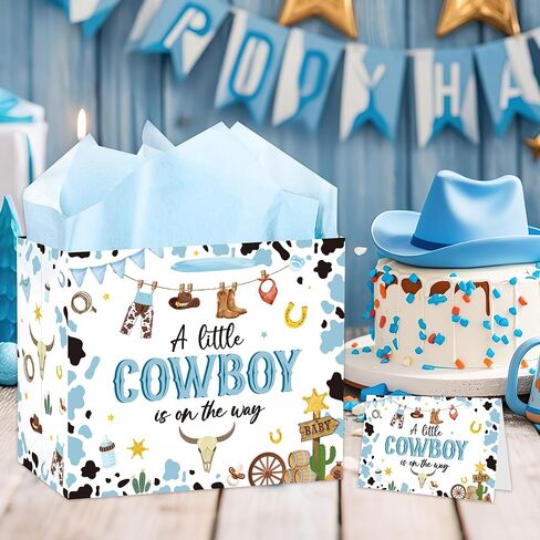 EoBeCy My First Rodeo Birthday Gift Bags, Western Cowboy 1st Birthday Gift Bag with Tissue Paper and Greeting Card, Baby Boy Wrapping Paper for 1 Year Old Birthday Party Supplies in Kuwait