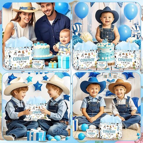 EoBeCy My First Rodeo Birthday Gift Bags, Western Cowboy 1st Birthday Gift Bag with Tissue Paper and Greeting Card, Baby Boy Wrapping Paper for 1 Year Old Birthday Party Supplies in Kuwait