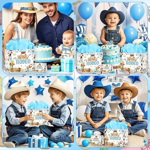 EoBeCy My First Rodeo Birthday Gift Bags, Western Cowboy 1st Birthday Gift Bag with Tissue Paper and Greeting Card, Baby Boy Wrapping Paper for 1 Year Old Birthday Party Supplies in Kuwait