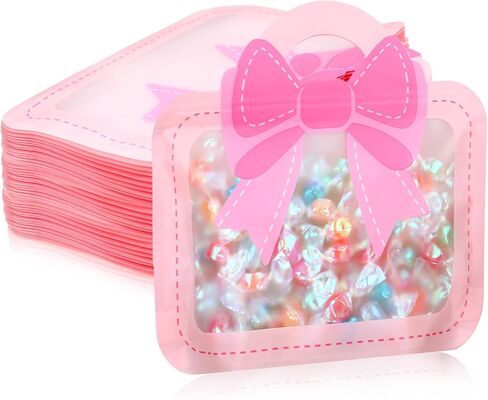 Gilprop 50 PCS Bow Goodie Bags Bass Plastic Gift with Boy Handle Pack Pack Treat Treat For Birthy Bachelorette Baby Shower Dufl Party ، 7.87 × 7.48in (الوردي) in Kuwait