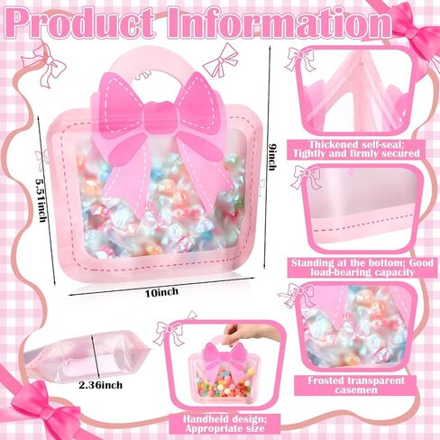 Gilprop 50 PCS Bow Goodie Bags Bass Plastic Gift with Boy Handle Pack Pack Treat Treat For Birthy Bachelorette Baby Shower Dufl Party ، 7.87 × 7.48in (الوردي) in Kuwait