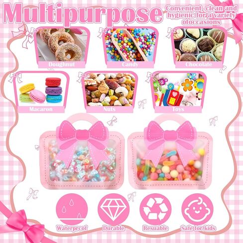 Gilprop 50 PCS Bow Goodie Bags Bass Plastic Gift with Boy Handle Pack Pack Treat Treat For Birthy Bachelorette Baby Shower Dufl Party ، 7.87 × 7.48in (الوردي) in Kuwait