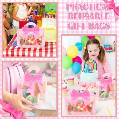 Gilprop 50 PCS Bow Goodie Bags Bass Plastic Gift with Boy Handle Pack Pack Treat Treat For Birthy Bachelorette Baby Shower Dufl Party ، 7.87 × 7.48in (الوردي) in Kuwait