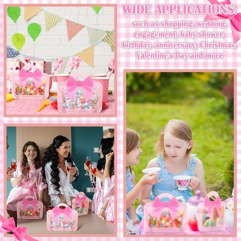 Gilprop 50 PCS Bow Goodie Bags Bass Plastic Gift with Boy Handle Pack Pack Treat Treat For Birthy Bachelorette Baby Shower Dufl Party ، 7.87 × 7.48in (الوردي) in Kuwait