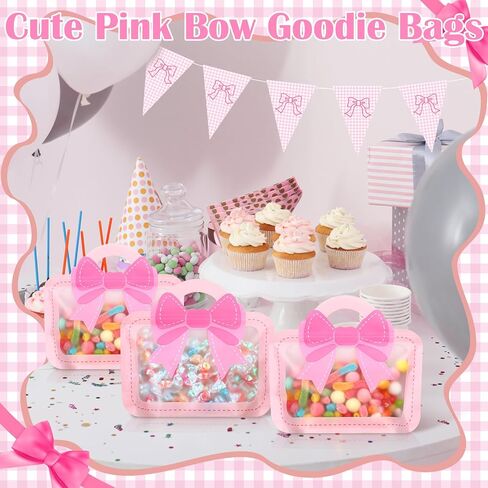 Gilprop 50 PCS Bow Goodie Bags Bass Plastic Gift with Boy Handle Pack Pack Treat Treat For Birthy Bachelorette Baby Shower Dufl Party ، 7.87 × 7.48in (الوردي) in Kuwait