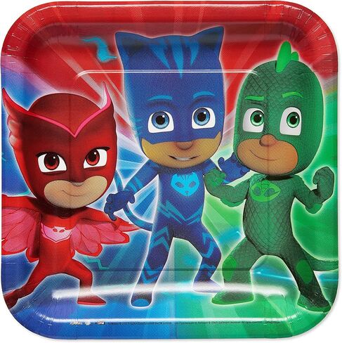 PJ Masks Square Paper Plates - 9" (Pack of 8) - Fun and Multicolor Tableware - Perfect for Kids' Celebrations, Birthday Parties, and PJ Masks Fans in Saudi Arabia