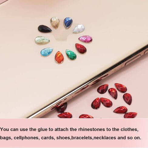 PAMIR TONG 2200pcs 5*8mm Waterdrop Shape Craft Gems Jewels Acrylic Flatback Rhinestones Gemstone with Tweezers Glue Picking pen for Bead Adhesive Jewelry Making Phone case Nail Art (Small Waterdrop) in Saudi Arabia